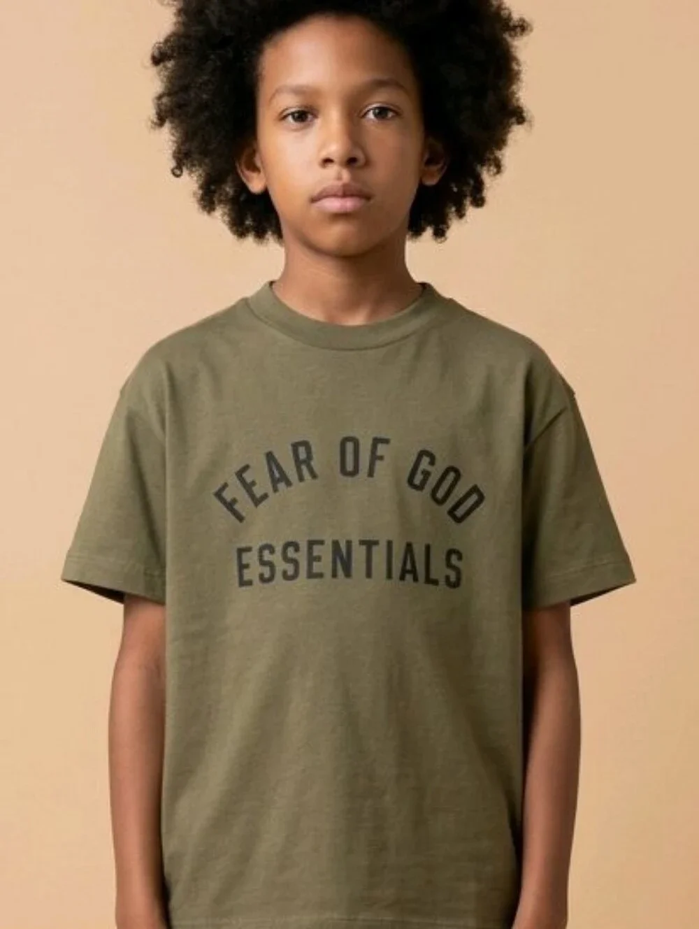 NWT Oversized Fear of God Essentials Kids Cotton Crew Neck Tee Sz 10 Olive